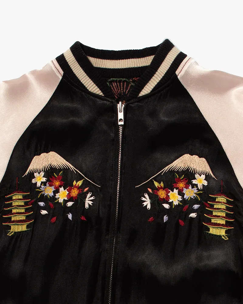 Japanese Repro Souvenir Jacket, Reversible, Hanatabi Gakudan, Black, Fuji and Maiko