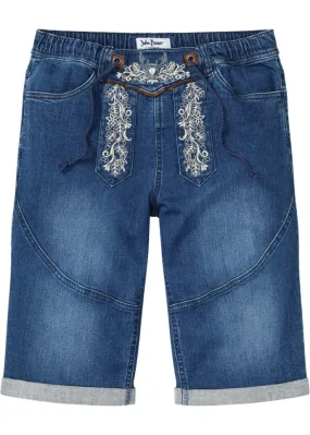John Baner Jeanswear Regular Fit Stretch Denim Shorts with Embroidery, Blue
