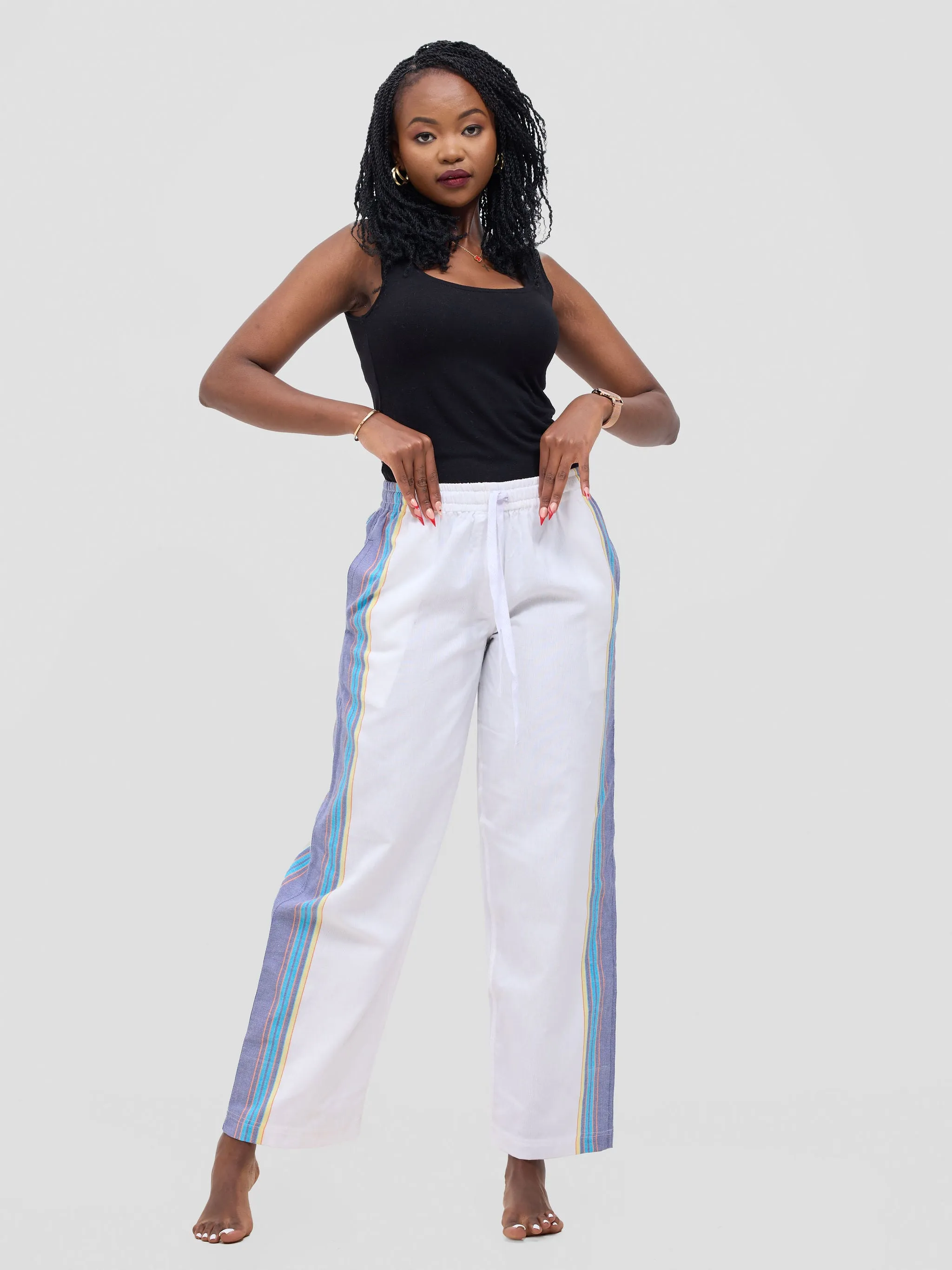 KIKOY TROUSERS IN WHITE PURPLE STRIPE