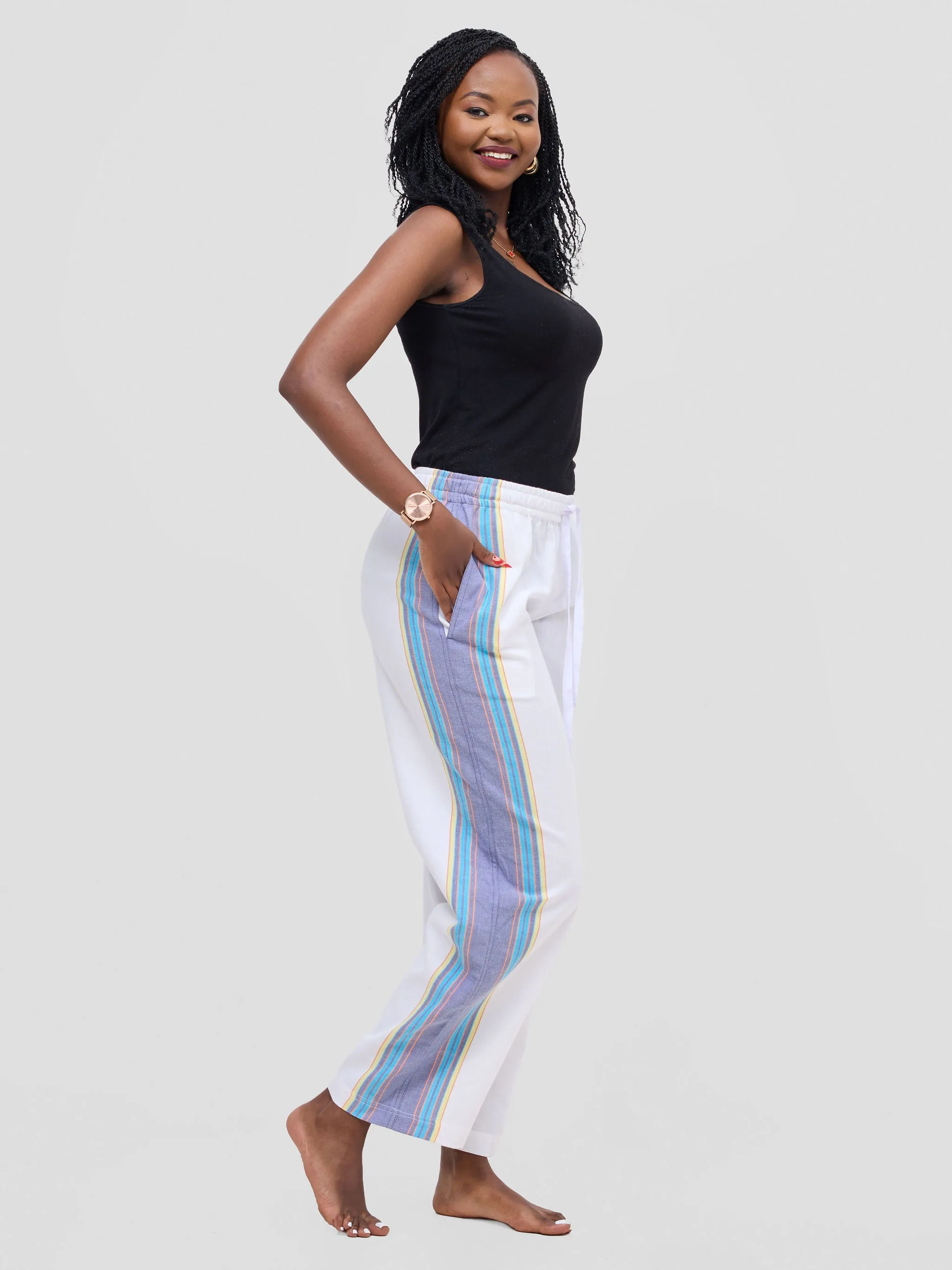 KIKOY TROUSERS IN WHITE PURPLE STRIPE