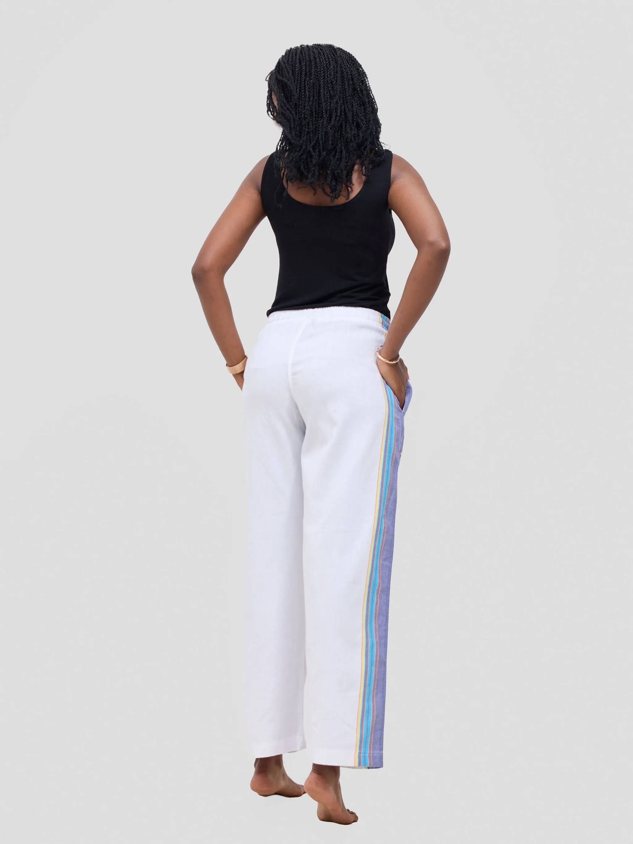 KIKOY TROUSERS IN WHITE PURPLE STRIPE