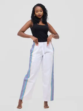 KIKOY TROUSERS IN WHITE PURPLE STRIPE
