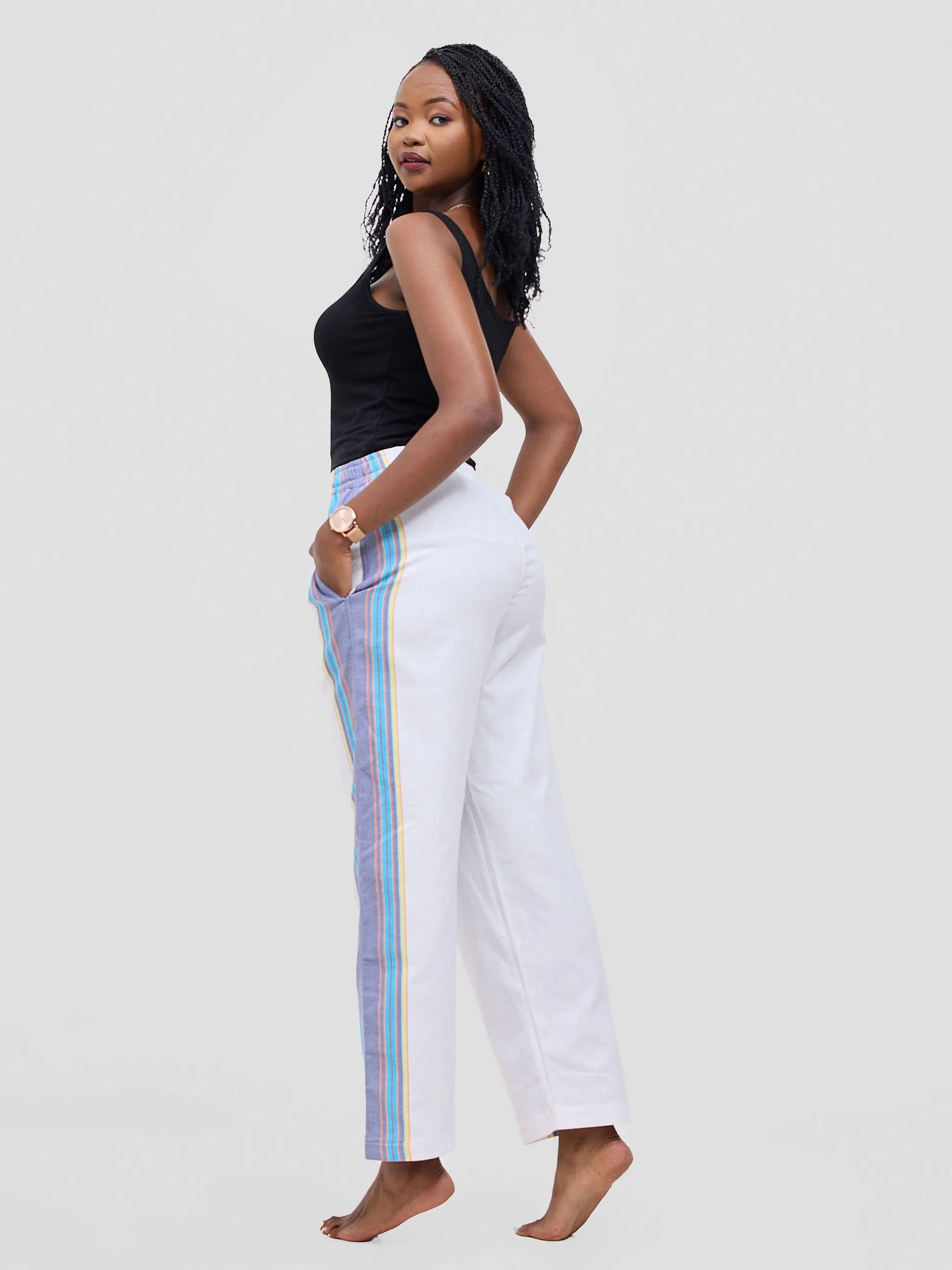 KIKOY TROUSERS IN WHITE PURPLE STRIPE