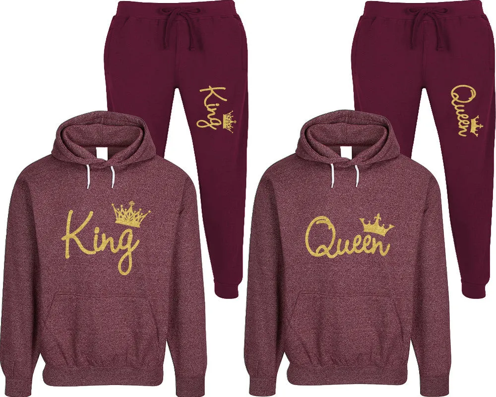 King Queen Couple Speckle Hoodies and Jogger Pants Matching Top&Bottom Sets