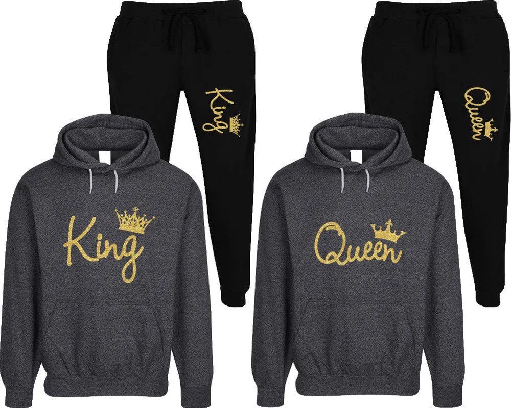 King Queen Couple Speckle Hoodies and Jogger Pants Matching Top&Bottom Sets