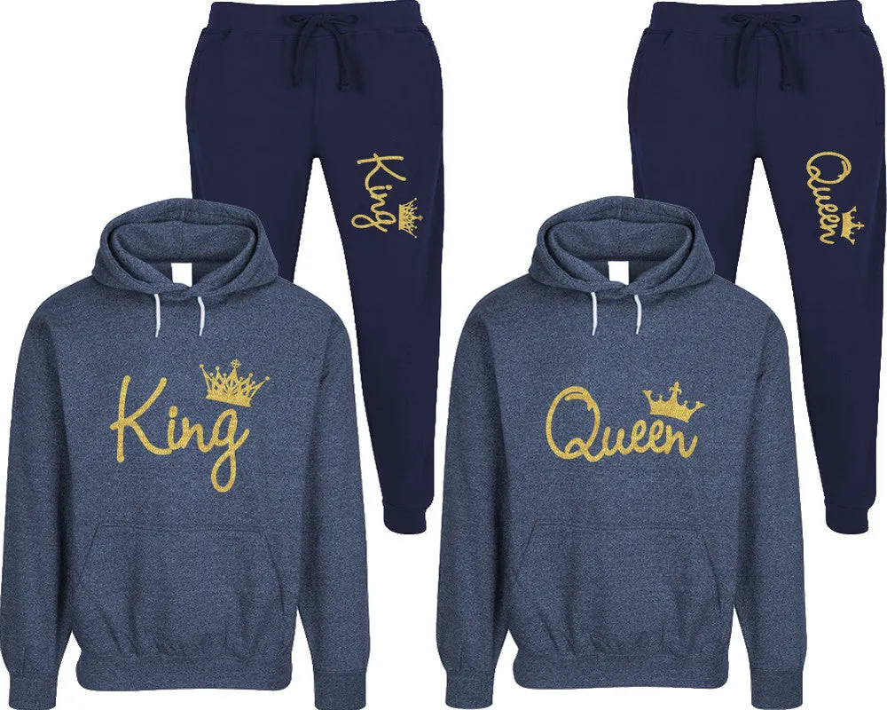 King Queen Couple Speckle Hoodies and Jogger Pants Matching Top&Bottom Sets