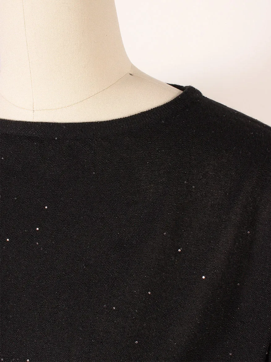 Kinross Sequin Easy Crop Pullover in Black