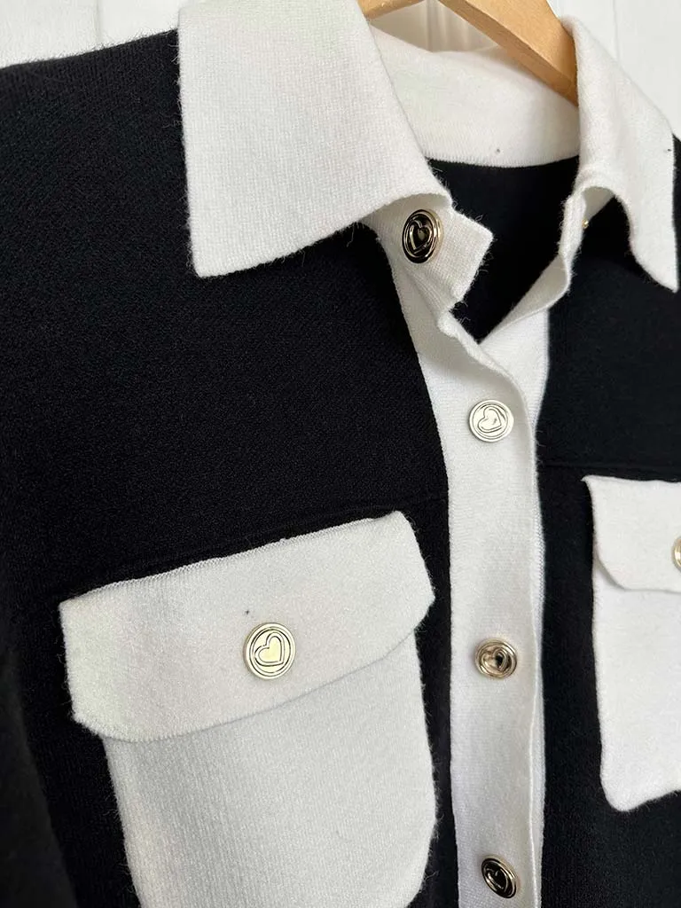 Knitted Gold Button Jacket - Black