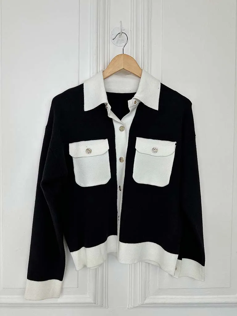 Knitted Gold Button Jacket - Black