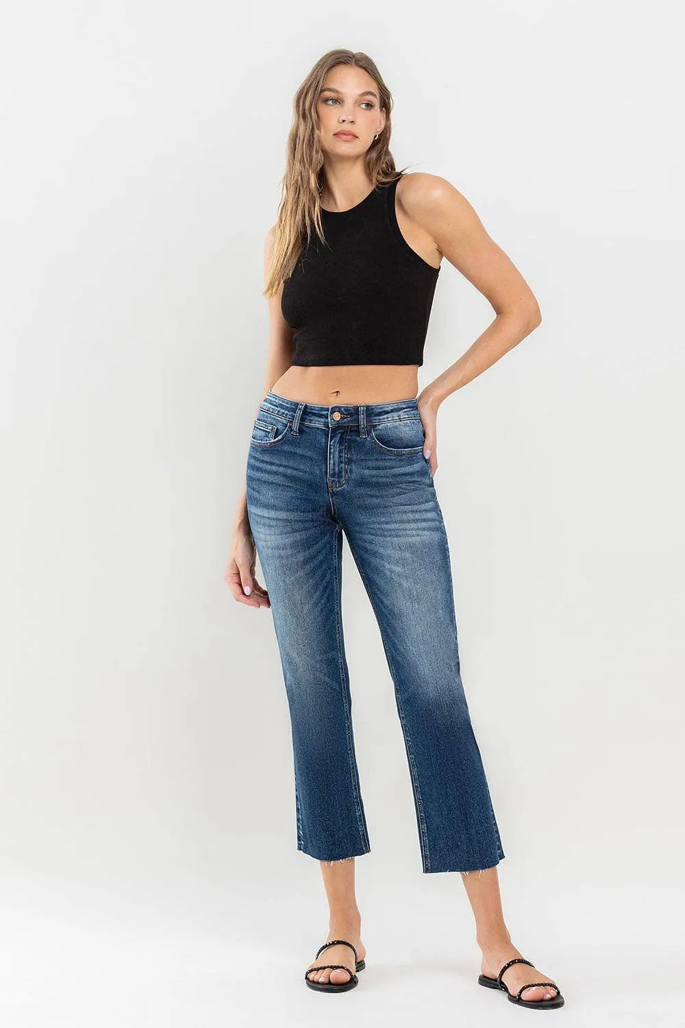 LV1194: Mid-Rise Cropped Straight Jeans-Dark