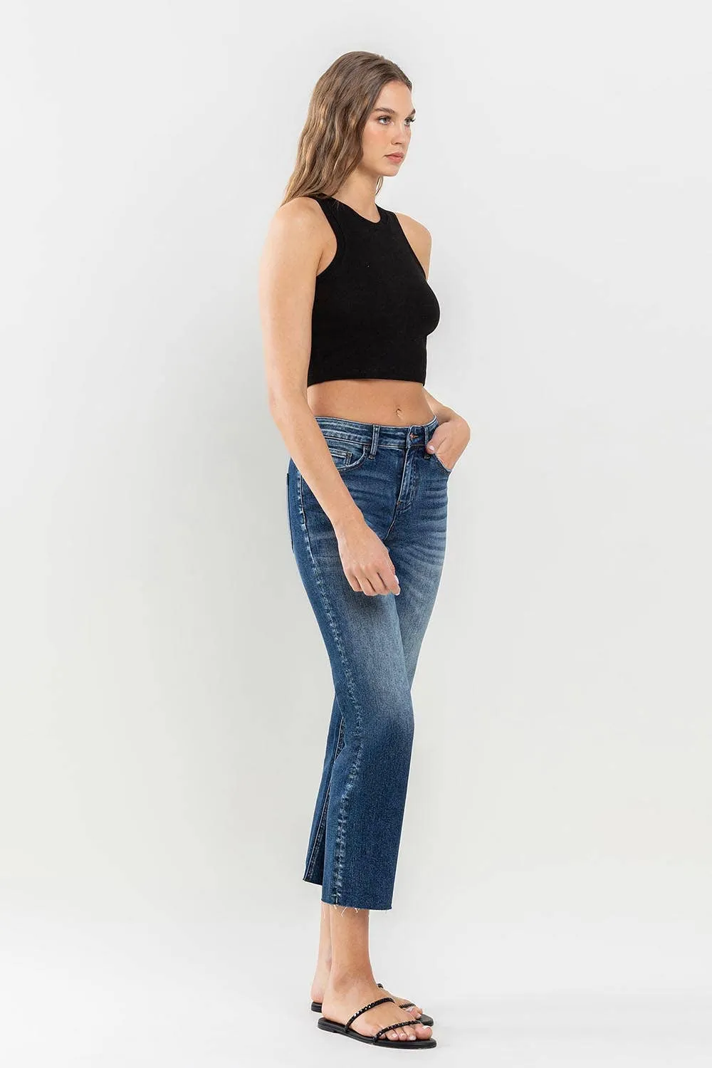 LV1194: Mid-Rise Cropped Straight Jeans-Dark