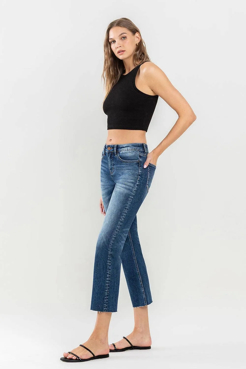LV1194: Mid-Rise Cropped Straight Jeans-Dark