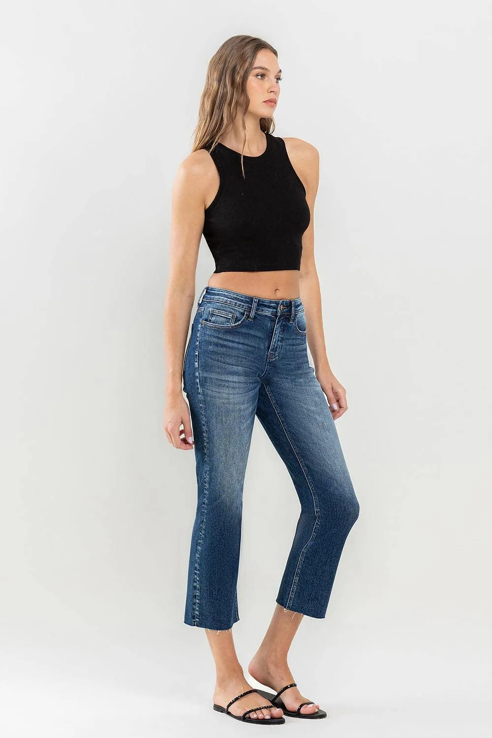 LV1194: Mid-Rise Cropped Straight Jeans-Dark