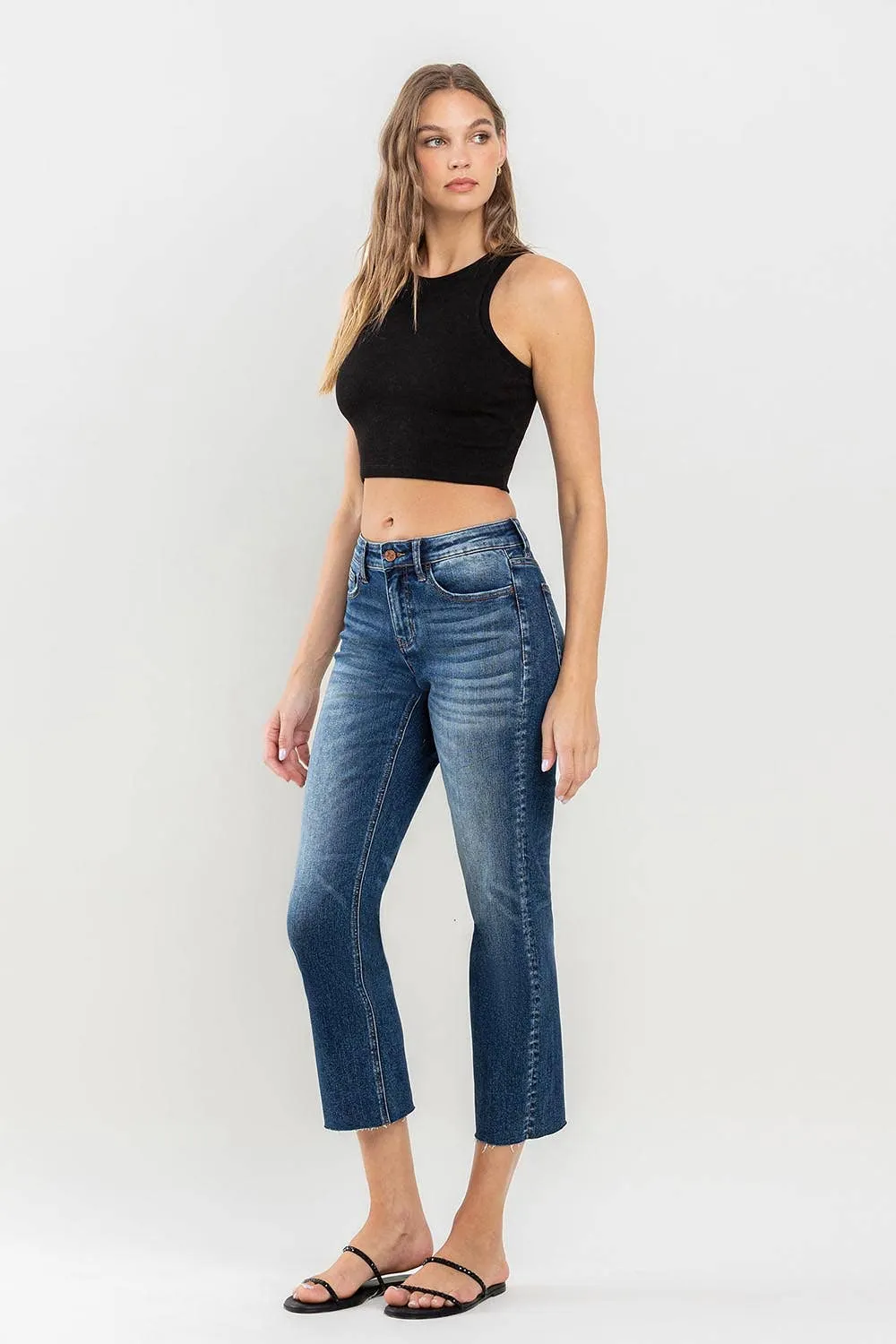 LV1194: Mid-Rise Cropped Straight Jeans-Dark