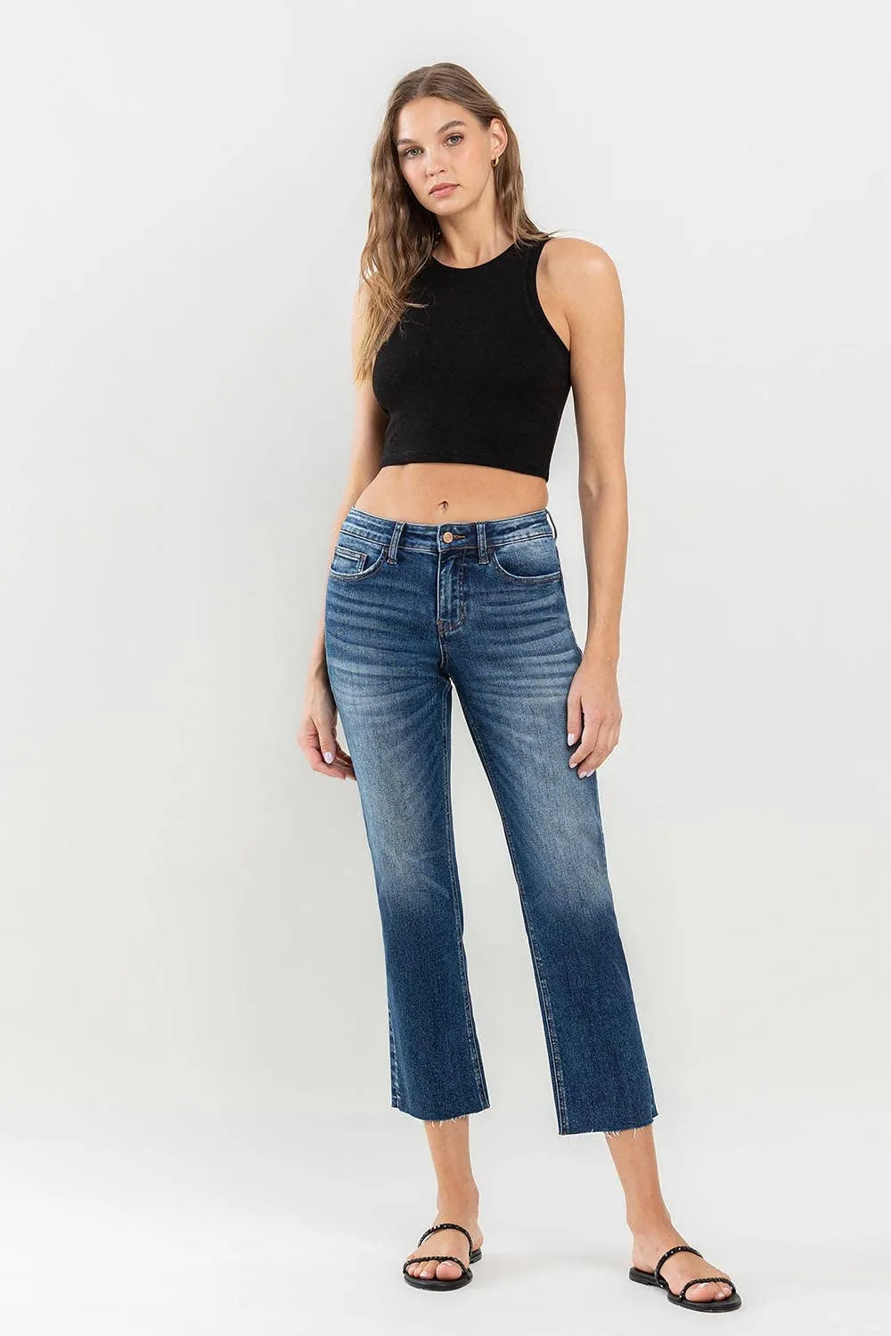 LV1194: Mid-Rise Cropped Straight Jeans-Dark