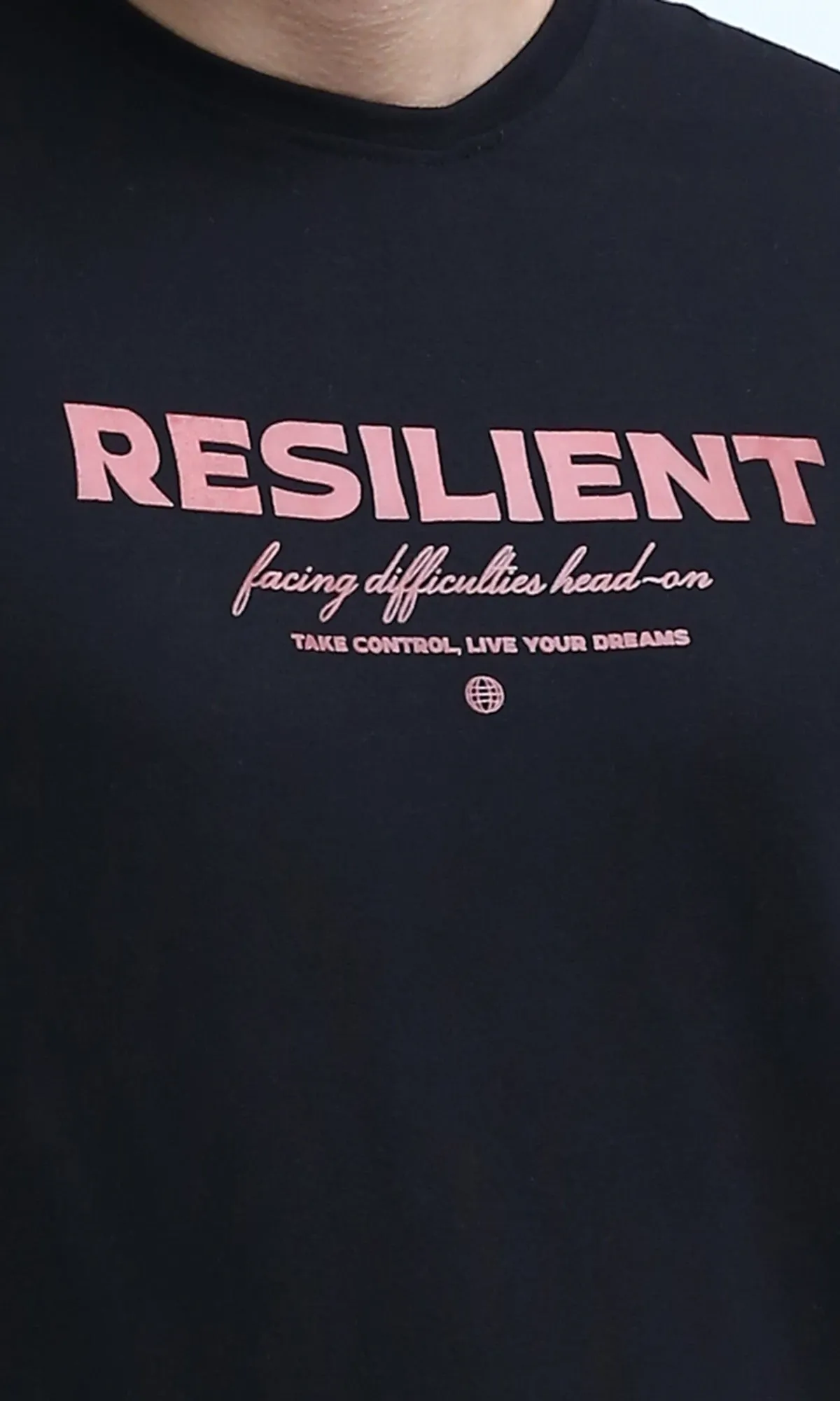 O178953 Round Neck Printed Black Casual Tee