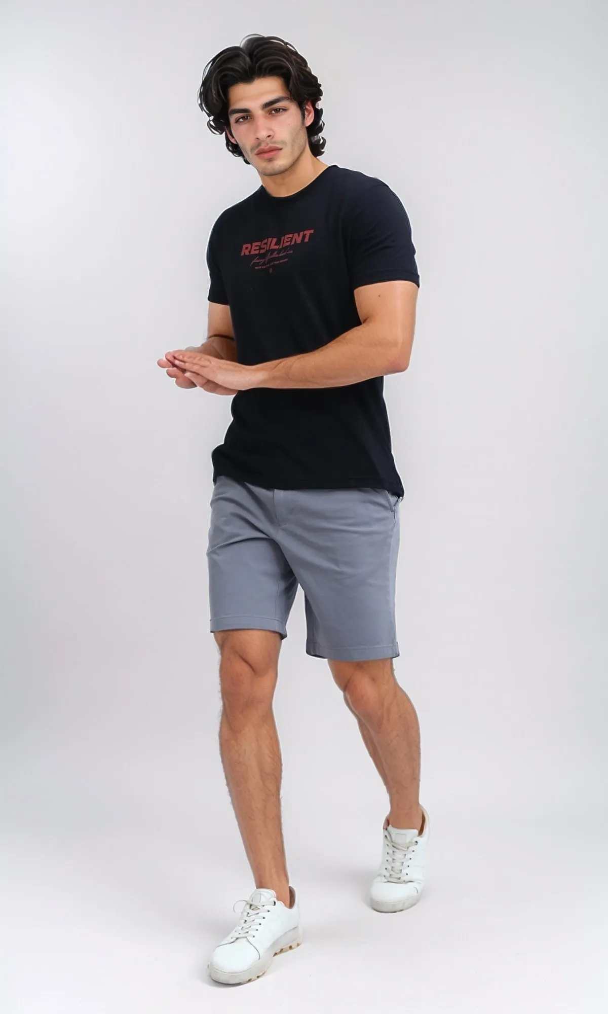 O178953 Round Neck Printed Black Casual Tee