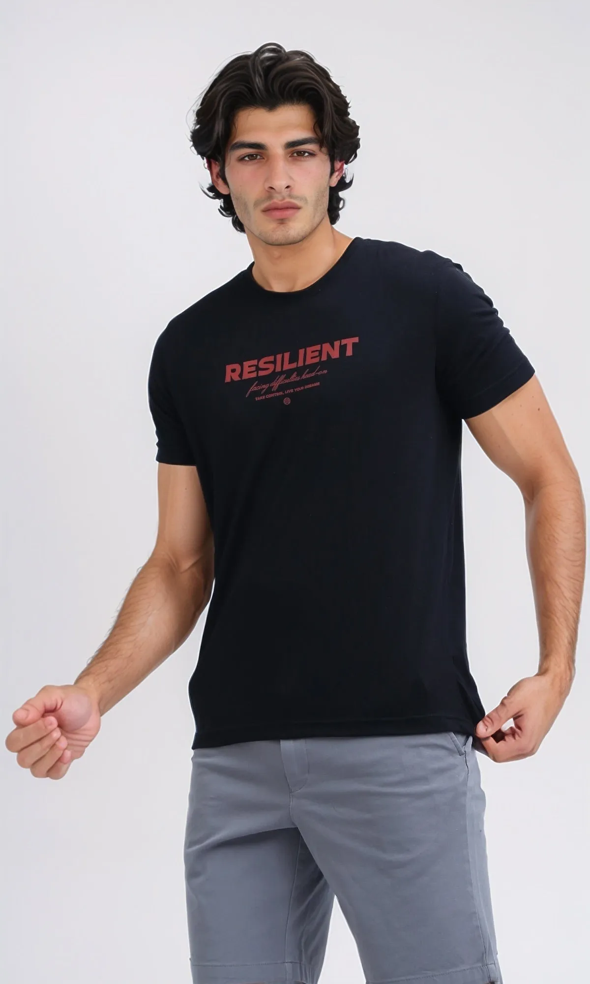 O178953 Round Neck Printed Black Casual Tee