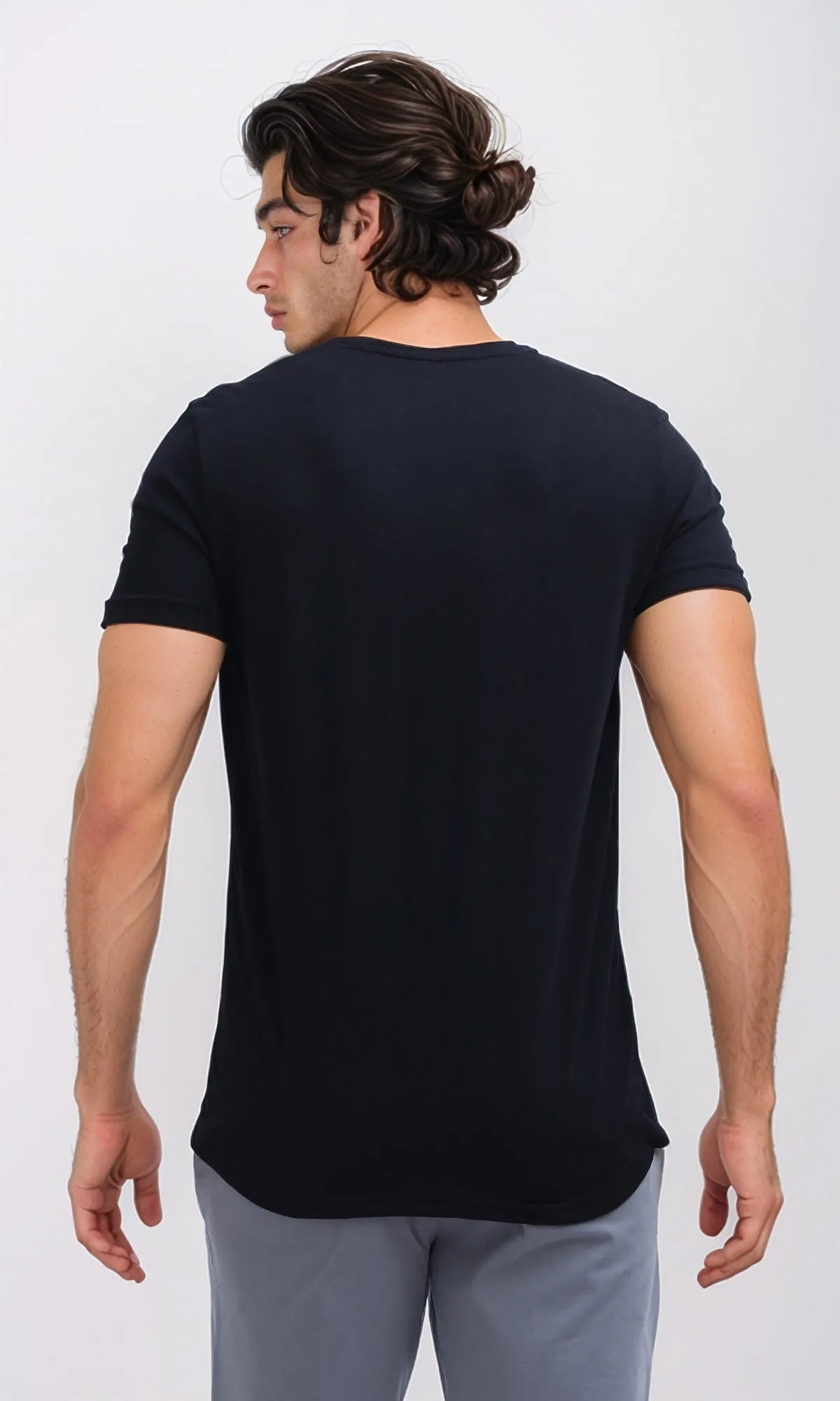 O178953 Round Neck Printed Black Casual Tee