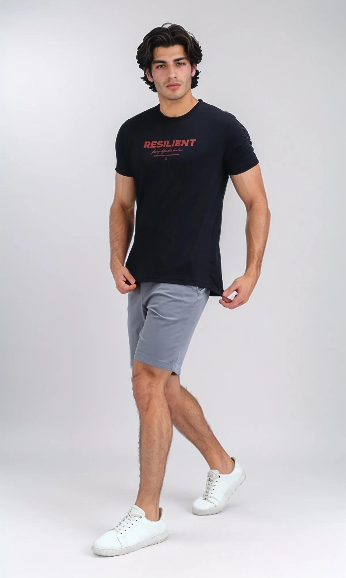 O178953 Round Neck Printed Black Casual Tee