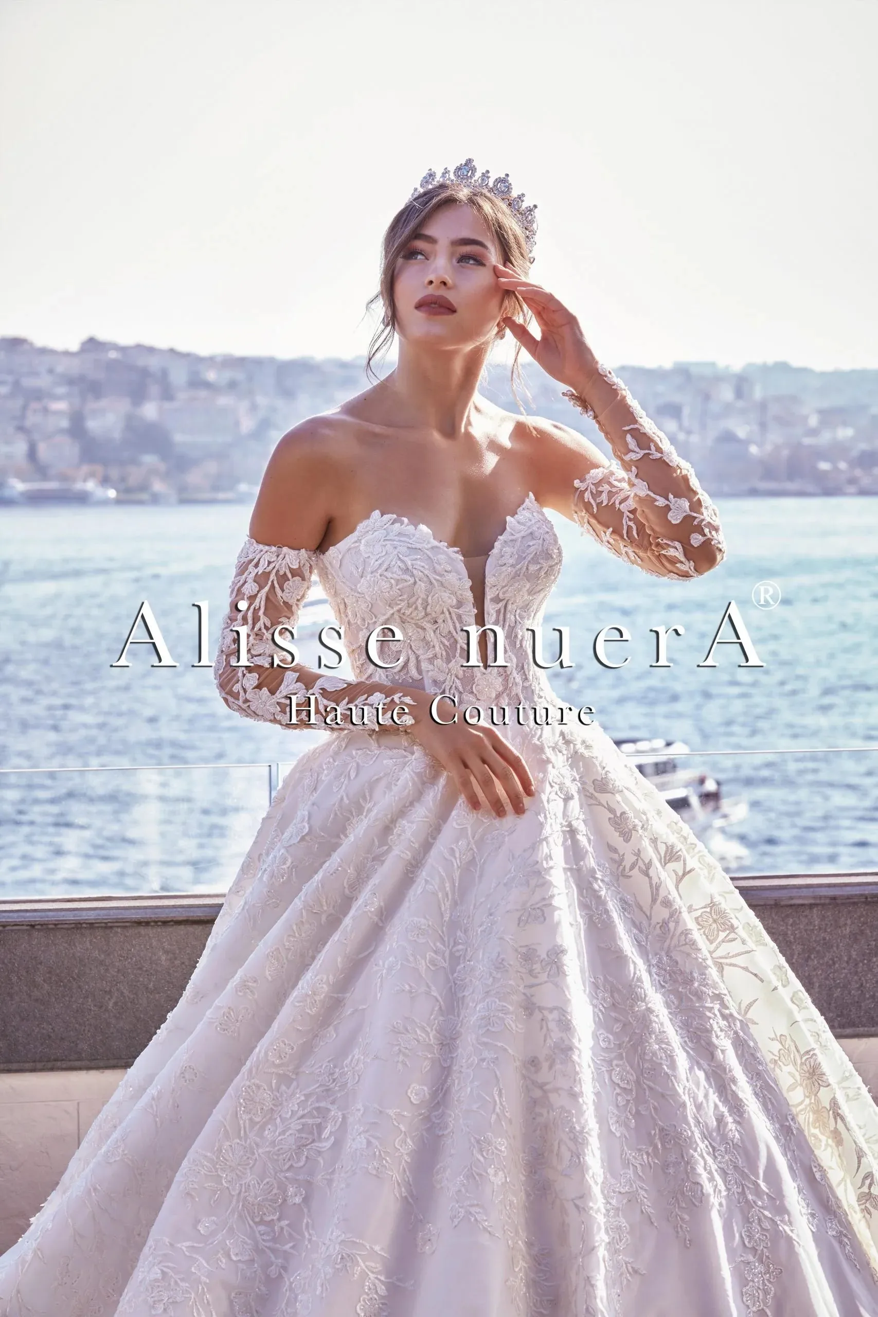 Off Shoulder Long Sleeve Romantic Wedding Dress with Princess Silhouette