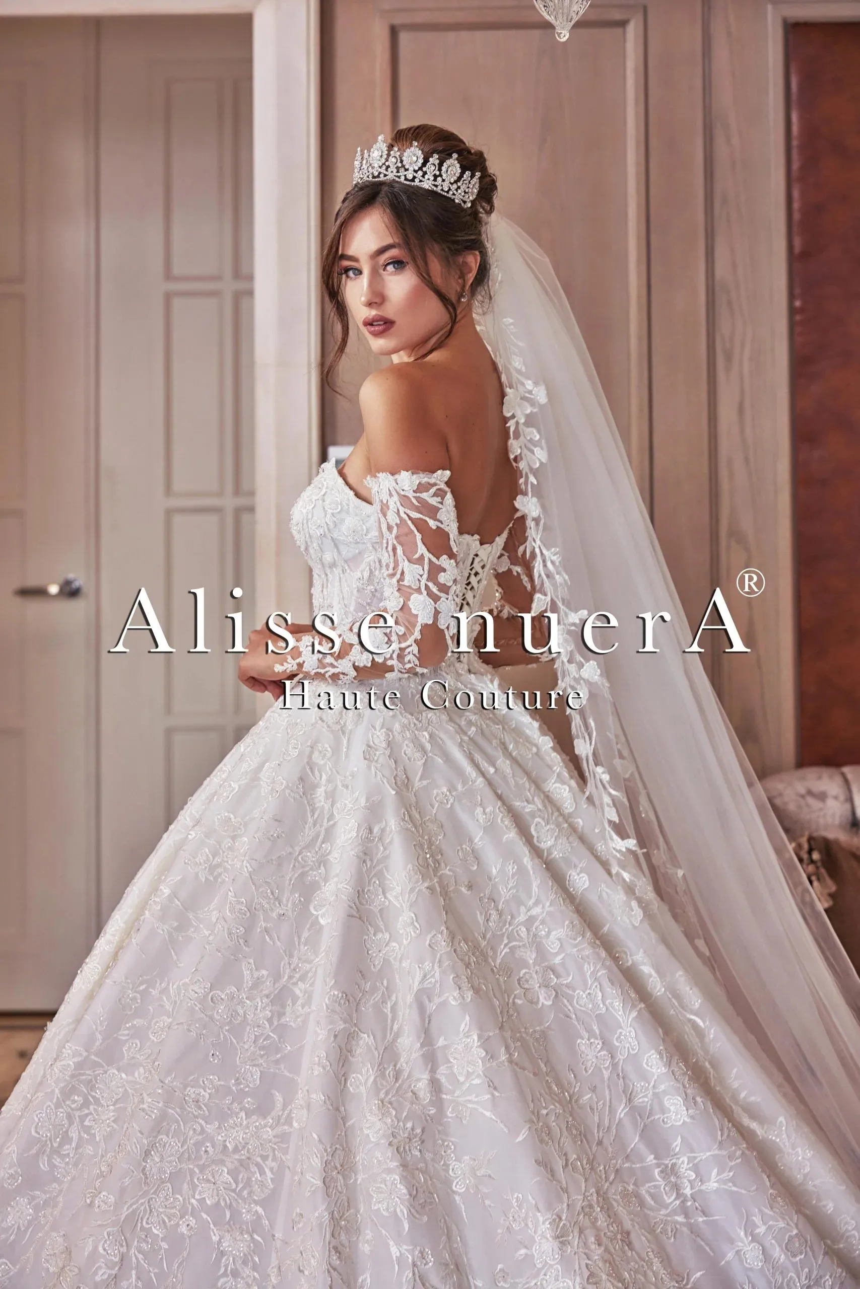 Off Shoulder Long Sleeve Romantic Wedding Dress with Princess Silhouette