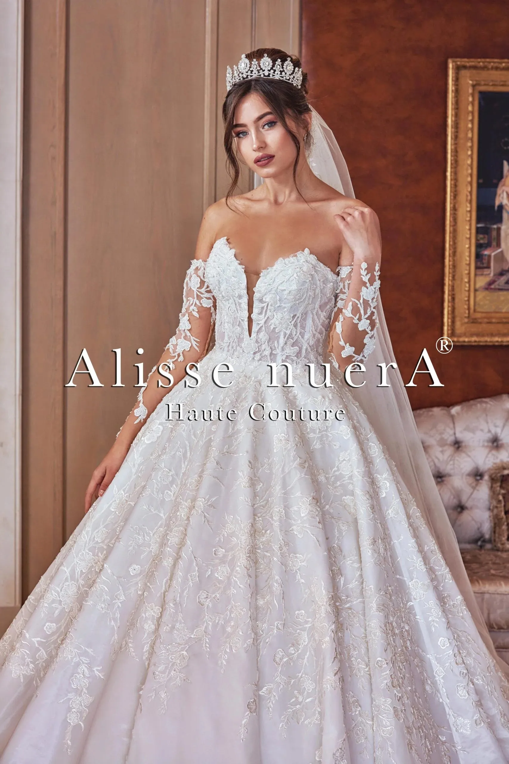 Off Shoulder Long Sleeve Romantic Wedding Dress with Princess Silhouette