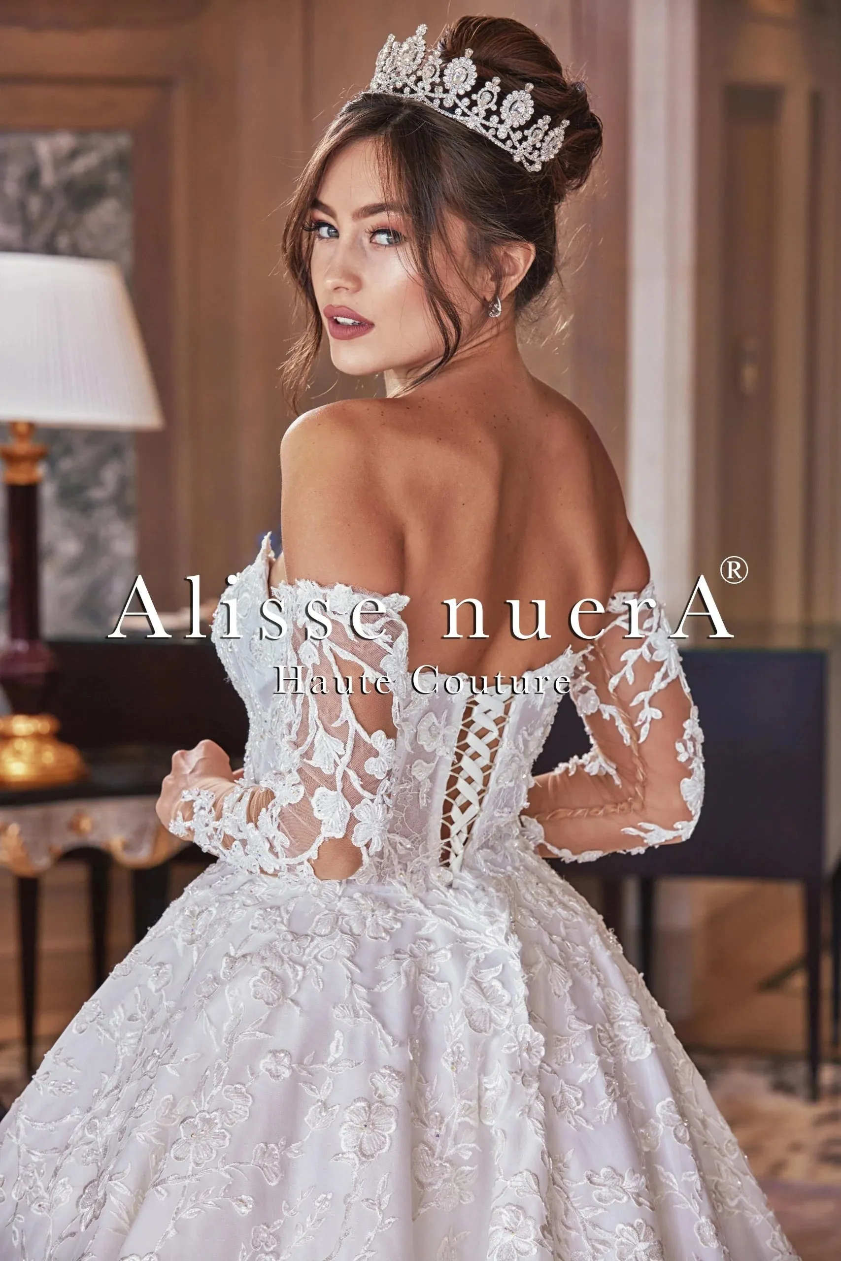 Off Shoulder Long Sleeve Romantic Wedding Dress with Princess Silhouette