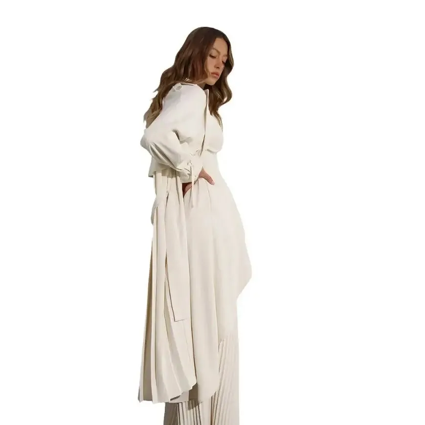 Pleated Trench Coat - Cream