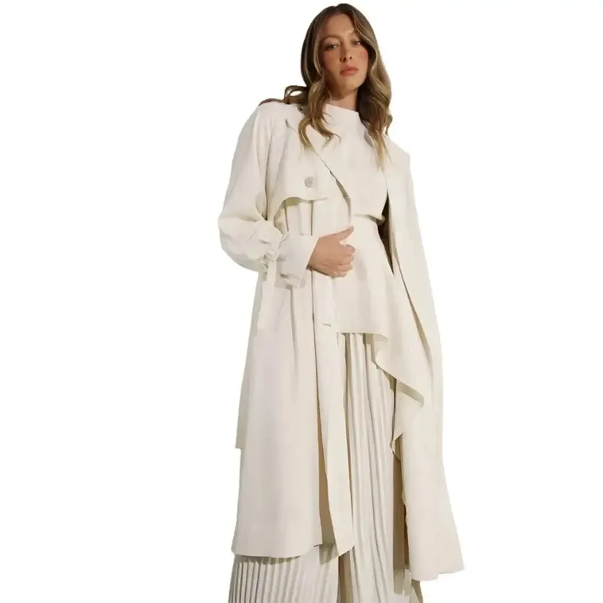Pleated Trench Coat - Cream