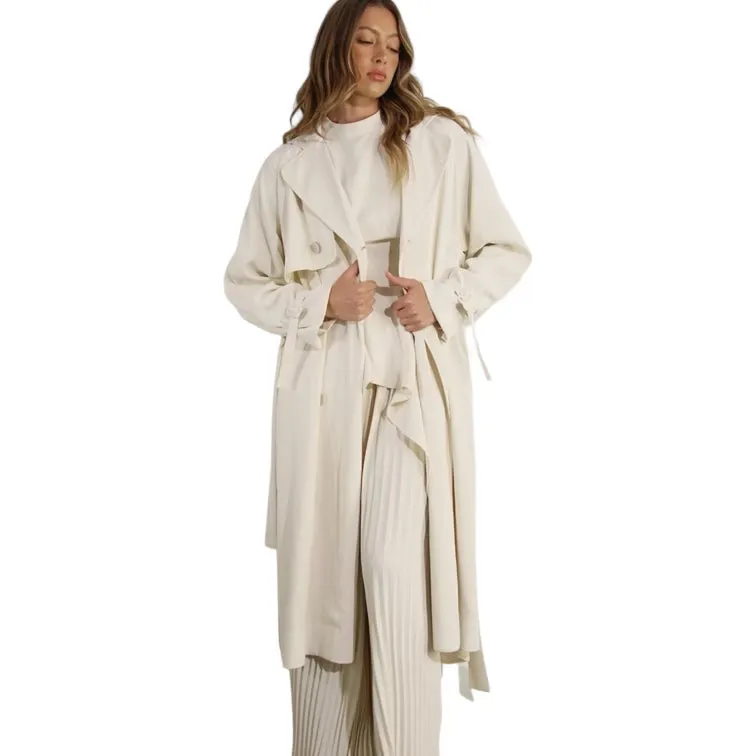Pleated Trench Coat - Cream