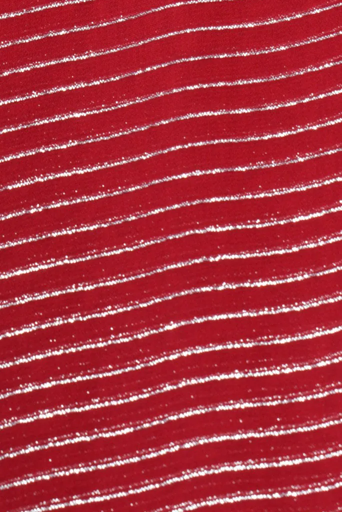 Red & Silver Stripes Chiffon Fabric