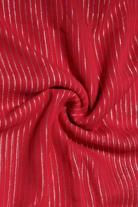 Red & Silver Stripes Chiffon Fabric