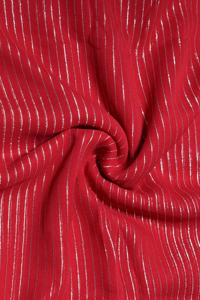 Red & Silver Stripes Chiffon Fabric