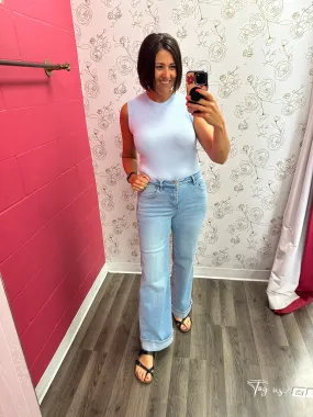Risen Wide Leg Cuffed Jeans