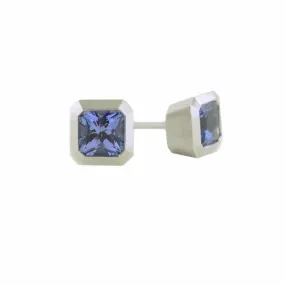 Series 20 | Oblique Fine Radiant Cut, Tanzanite Stud Earrings in Platinum
