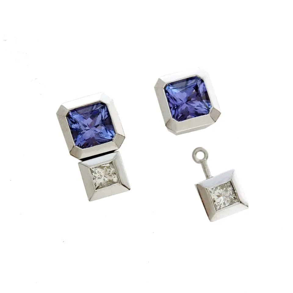 Series 20 | Oblique Fine Radiant Cut, Tanzanite Stud Earrings in Platinum