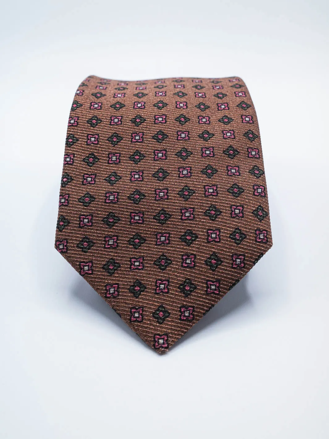 Silk Floral Print Tie - Chestnut Brown