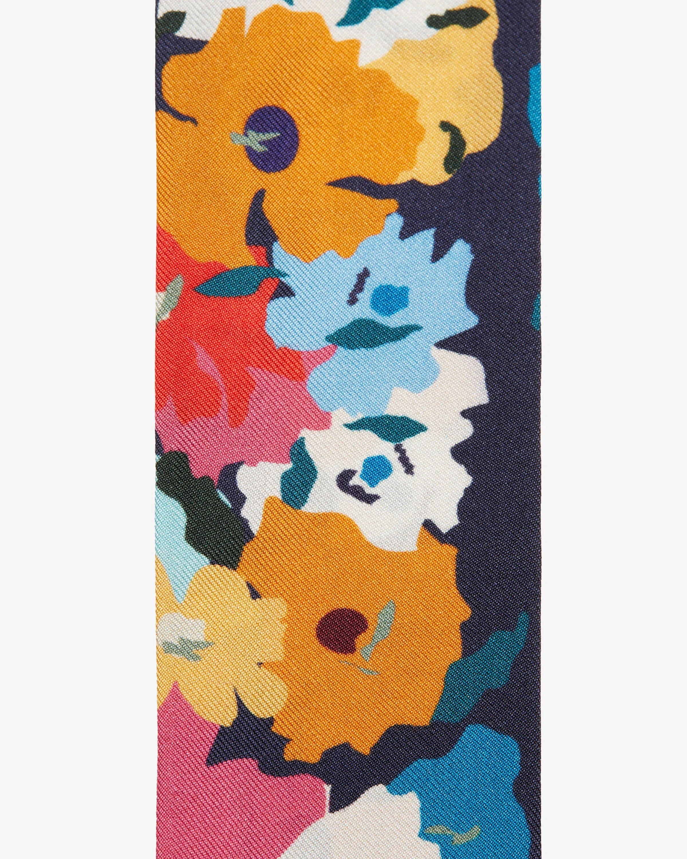 Silk Skinny Scarf - Navy Floral Print