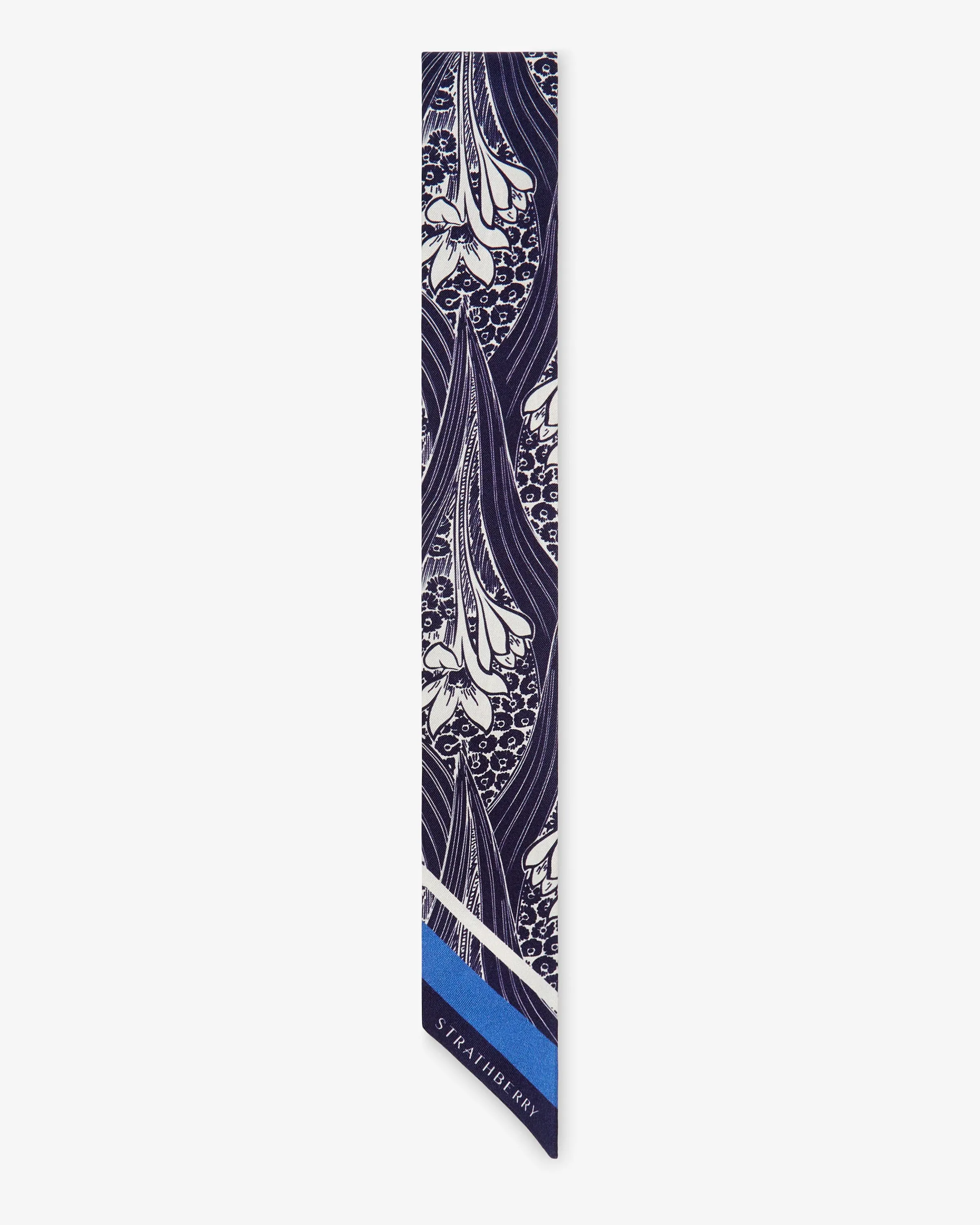 Silk Skinny Scarf - Wallpaper Navy/Vanilla