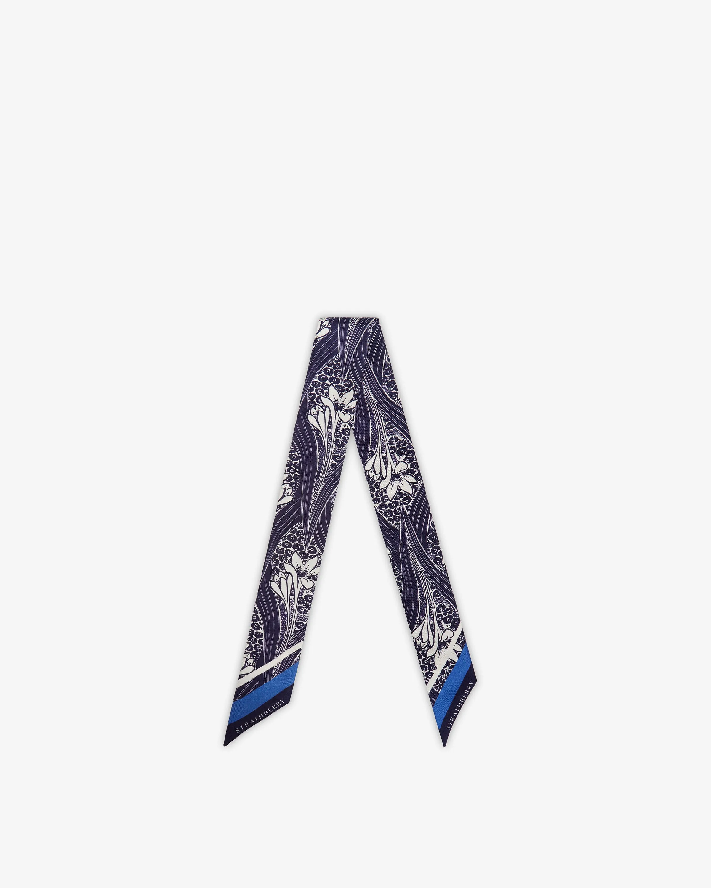 Silk Skinny Scarf - Wallpaper Navy/Vanilla