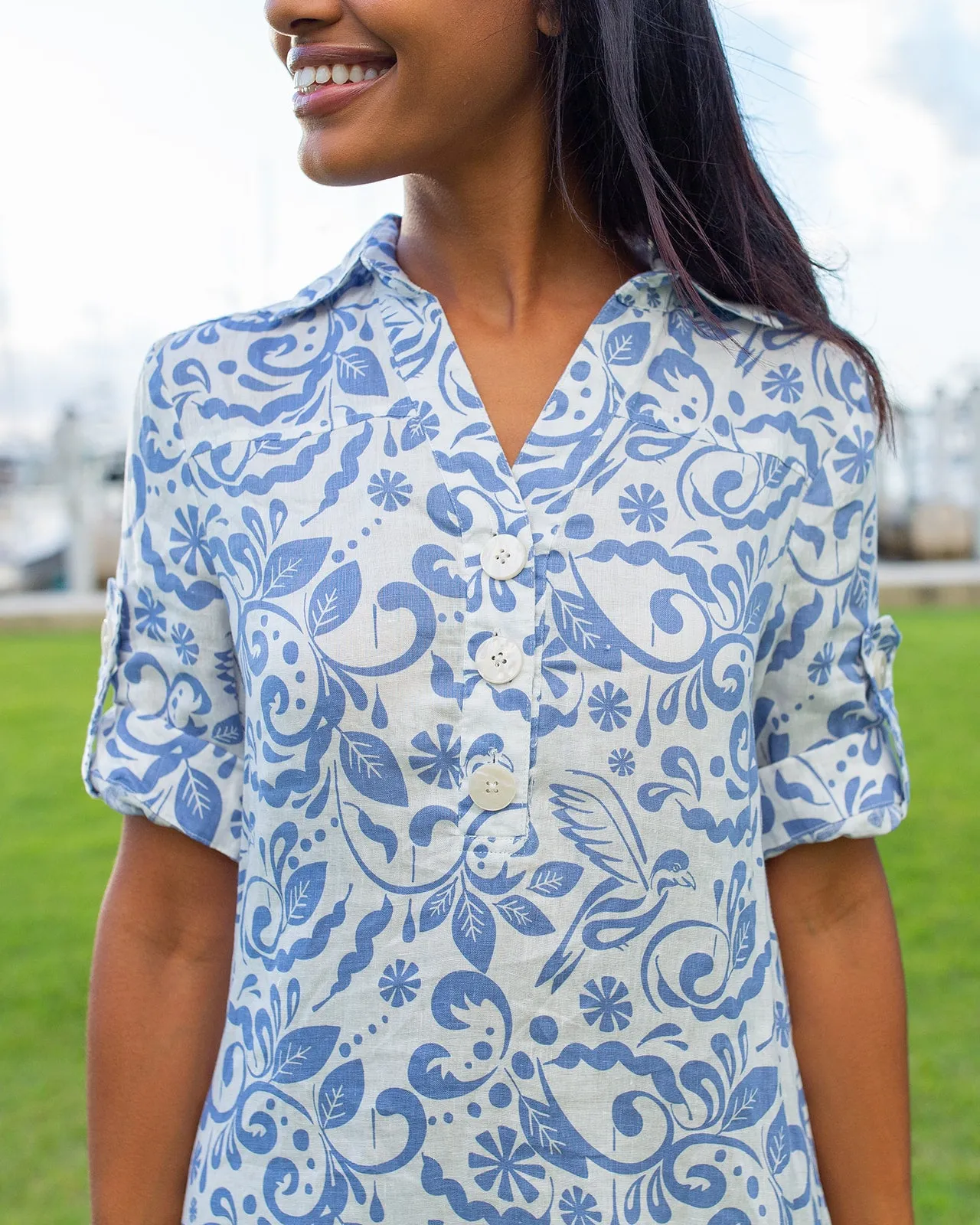 Sophia Dress - Blue Bird Print