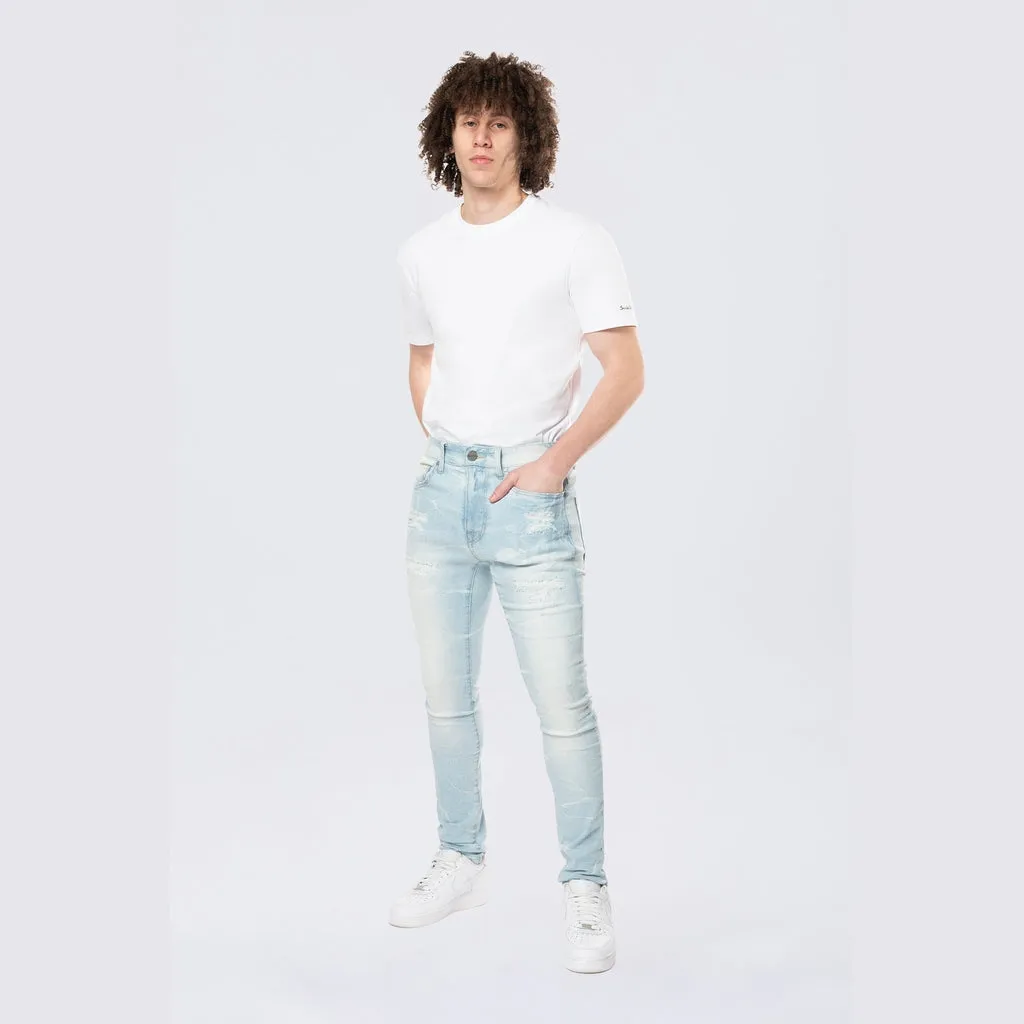 Super Skinny Gun Shot Effect & Lightning Washed Jean - Speckle Blue