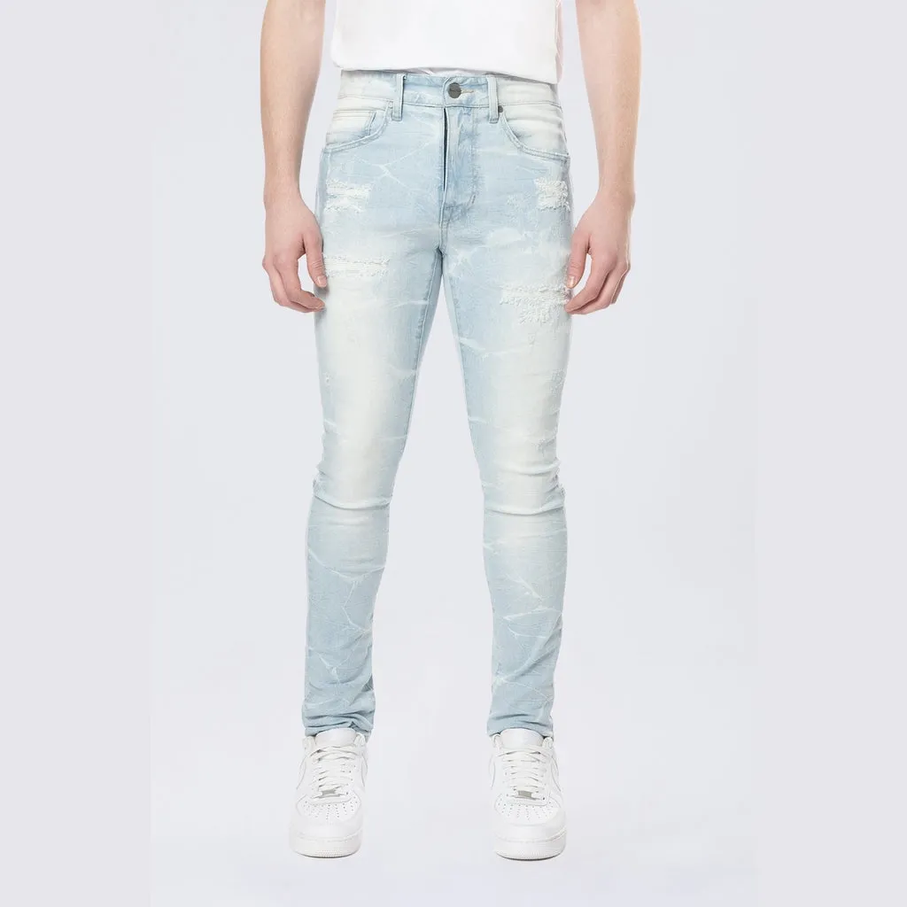 Super Skinny Gun Shot Effect & Lightning Washed Jean - Speckle Blue