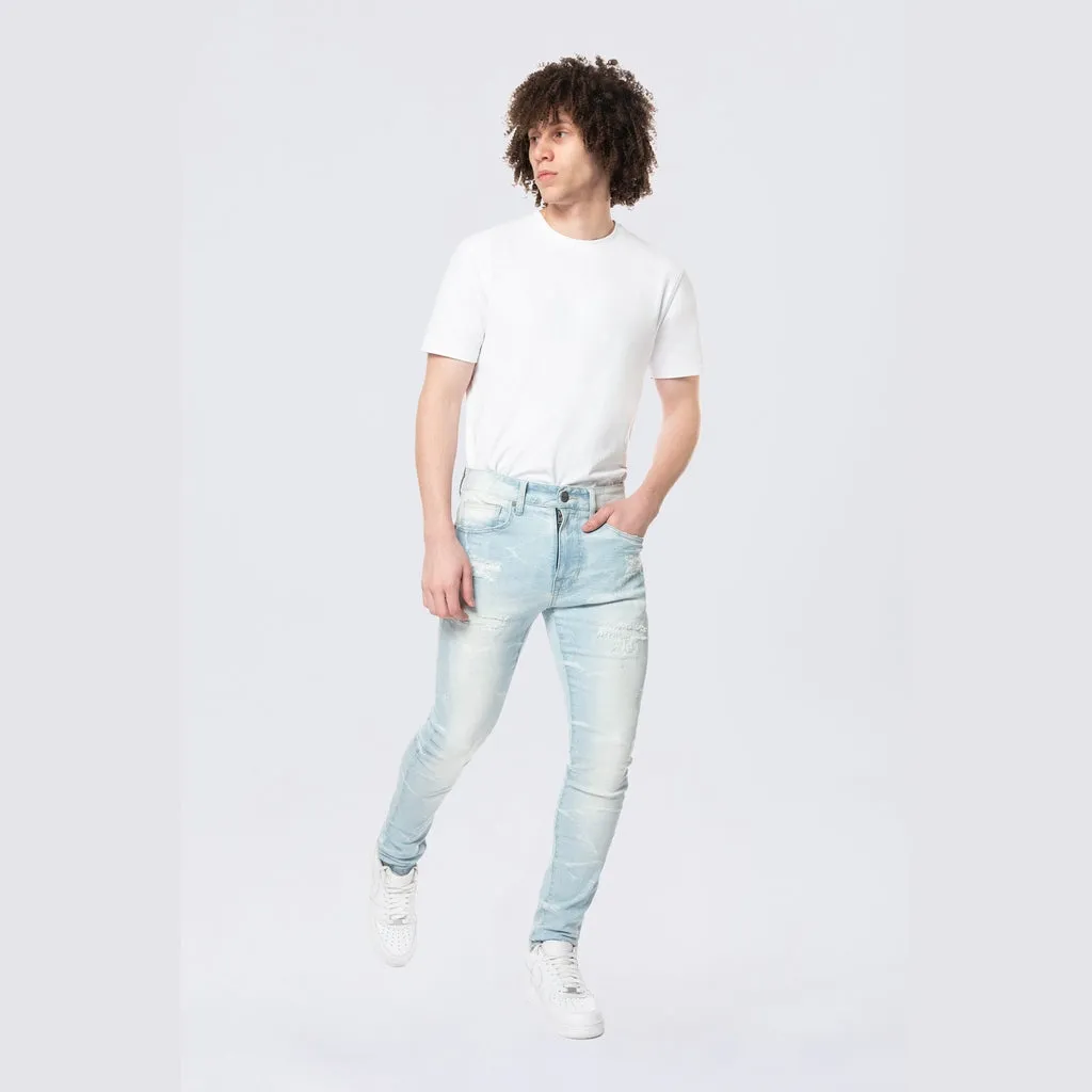 Super Skinny Gun Shot Effect & Lightning Washed Jean - Speckle Blue