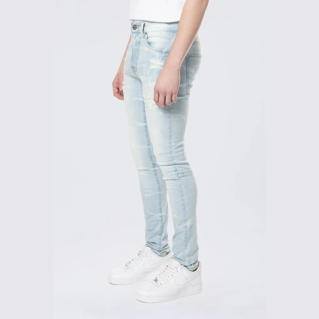 Super Skinny Gun Shot Effect & Lightning Washed Jean - Speckle Blue