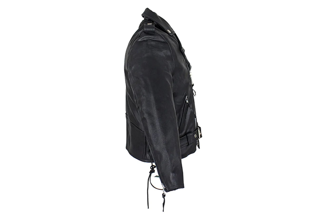 Teens Leather Motorcycle Jacket With Snap Down Collar