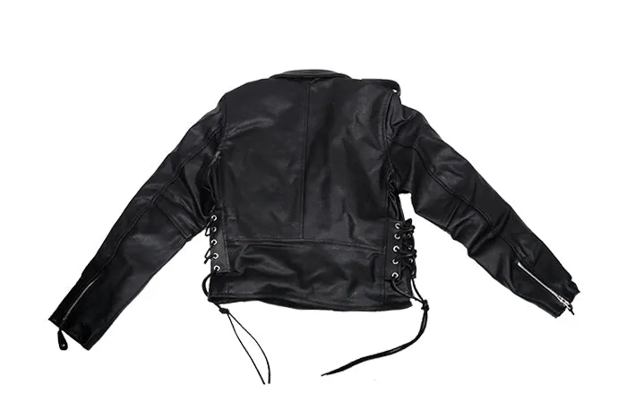 Teens Leather Motorcycle Jacket With Snap Down Collar