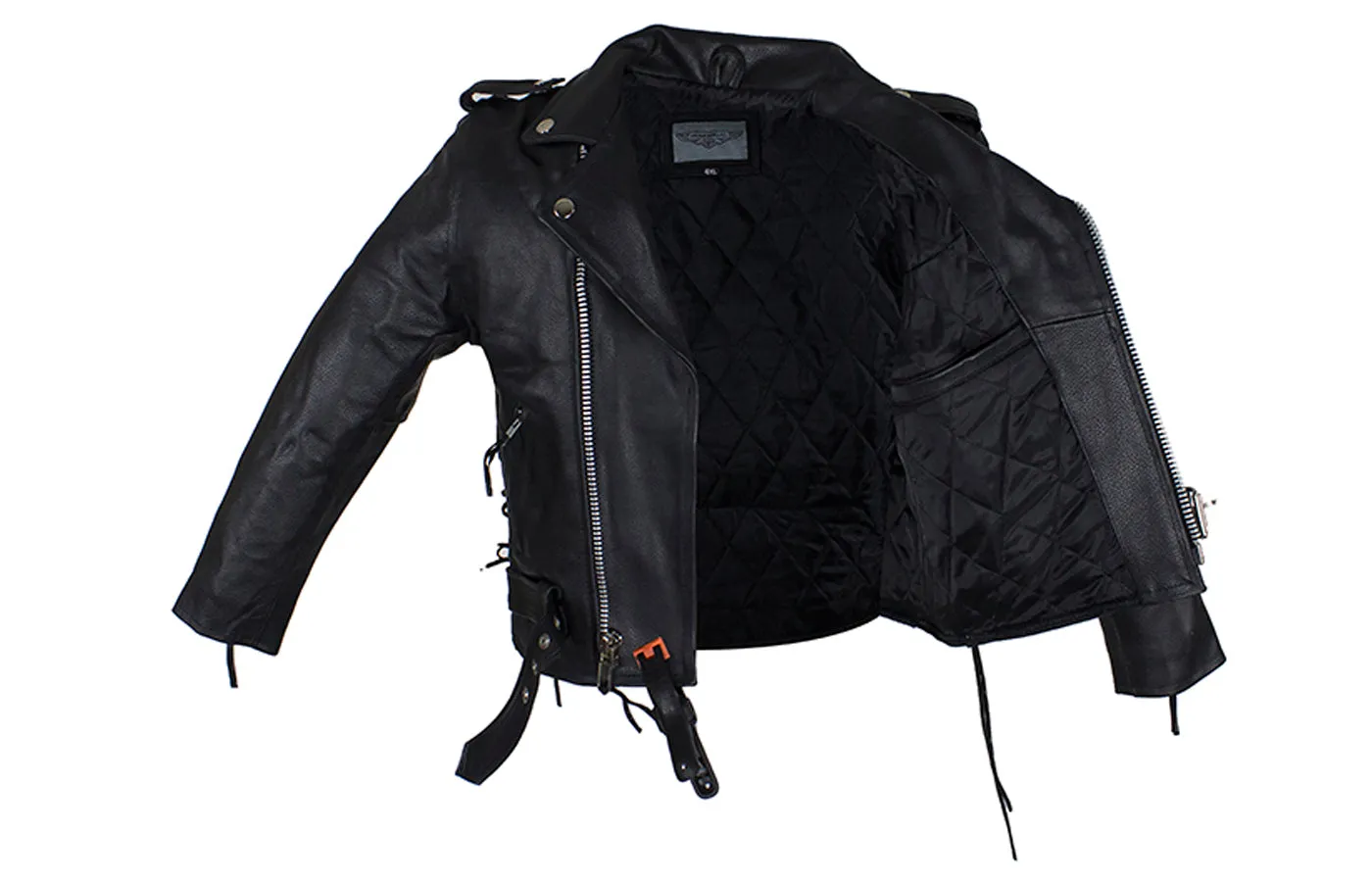Teens Leather Motorcycle Jacket With Snap Down Collar