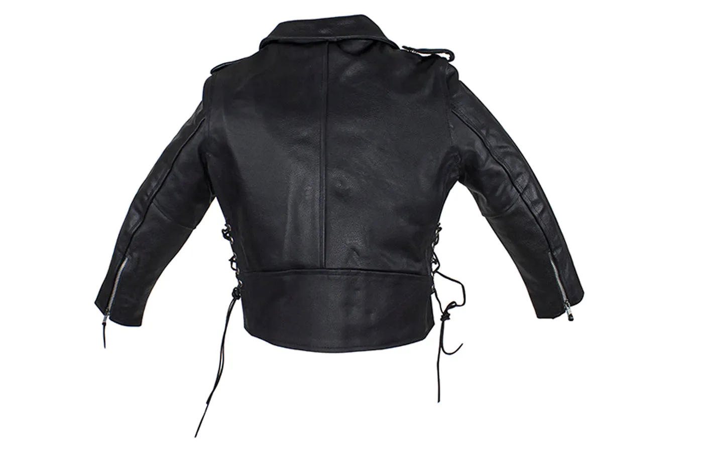 Teens Leather Motorcycle Jacket With Snap Down Collar